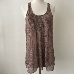 Aerie sheer ditsy floral print racerback tank top tan pink